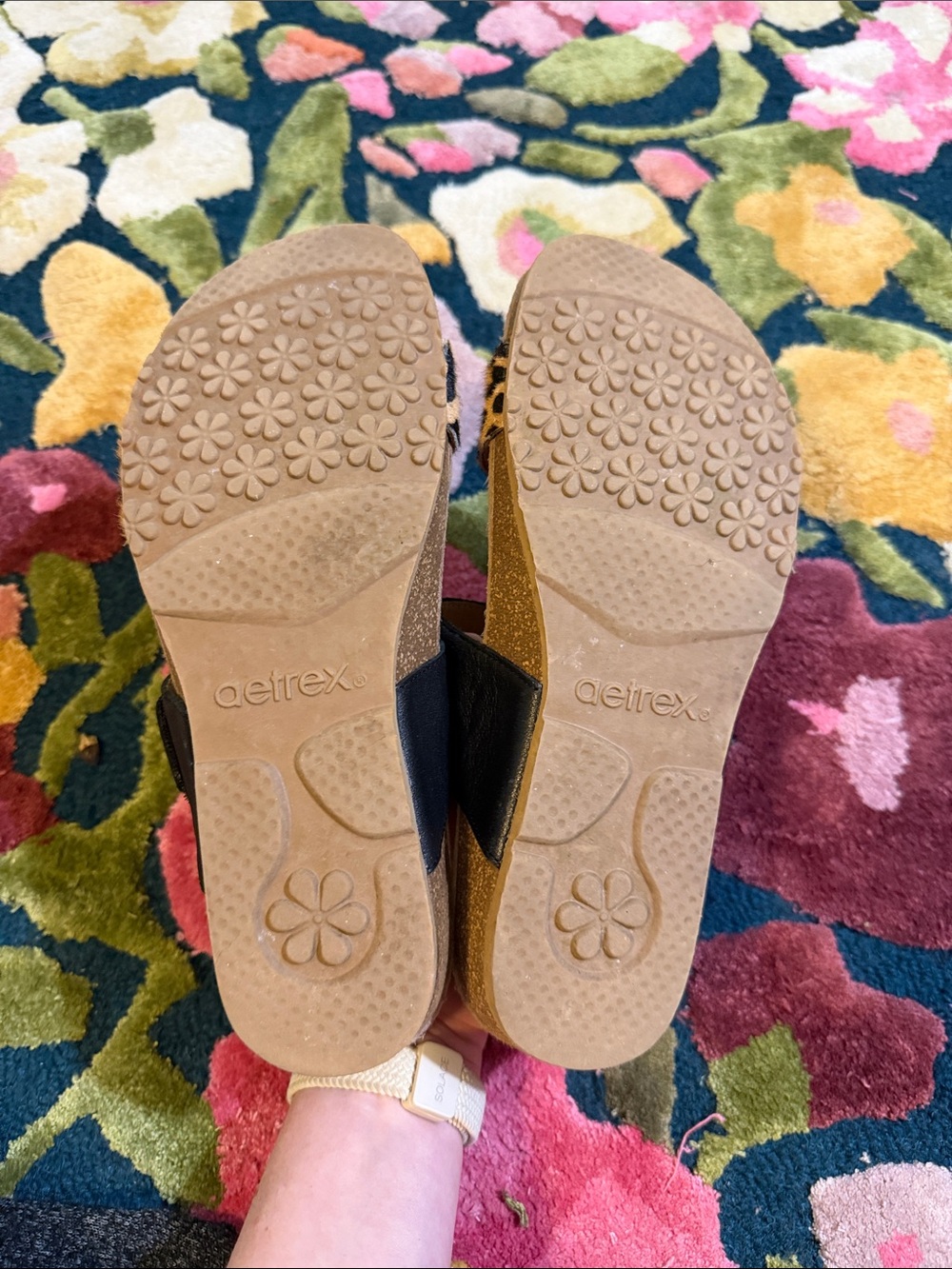 Aetrex Leopard Print Slide Sandals with Black Buckle Strap - Picture 4 of 4